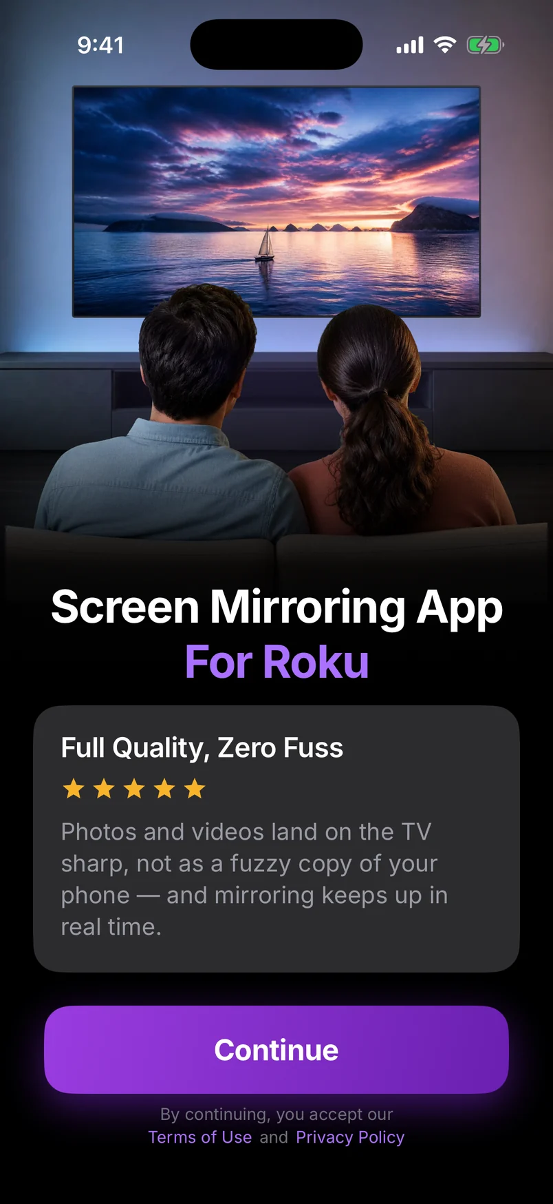 Screen mirroring app welcome: photos and videos land on the TV sharp, and mirroring keeps up in real time